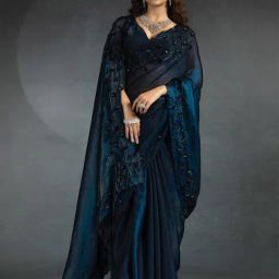 Saree Mall Blue Satin Embellished Saree with Blouse Piece-image-22