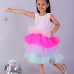 The Mom Store Girls Multicolor Embellished Party Dress-picture-30