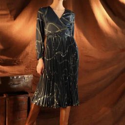 Kazo Blue Abstract Printed A-Line Dress-16
