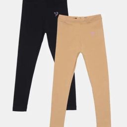 TWIN BIRDS Kids Black & Beige Cotton Regular Fit Leggings (Pack of 2)-image-89