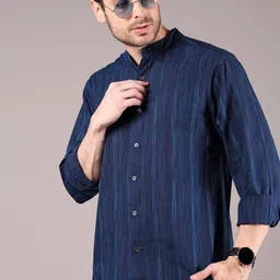 V-Mart Striped Band Collar Cotton Casual Shirt-image-47