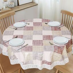 Dakshya Industries Brown Geometric Printed Waterproof Plastic Round 6-Seater Table Cover-37