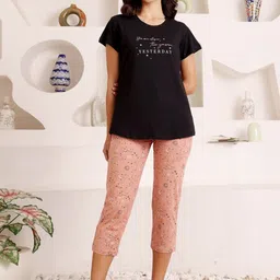 Bodycare Women Printed Pure Cotton T-Shirt & Capris Night suit-picture-9