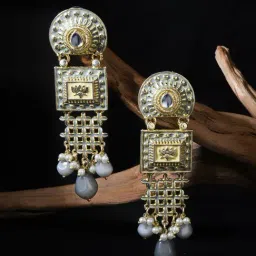 Fida Enamel Grey Dangler Earrings-image-7