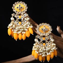 Fida Floral Yellow Dangler Earrings-30