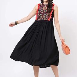 #Be Black Embroidered A-Line Dress-image-12