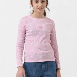 VERO MODA GIRL Pink Printed Full Sleeves T-Shirt-image-52