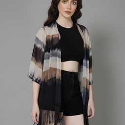 PURYS Abstract Printed Tasselled Shrug image 3