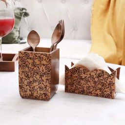 VarEesha Gul Brown Sheesham Wood Large Cutlery Holder-3