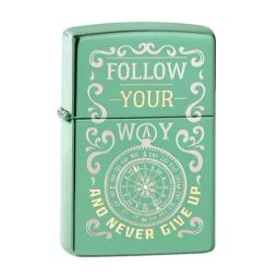 Zippo Green Follow Your Way Design Brass Pocket Lighter-image-15