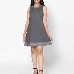 TeenTrums Girls Grey Solid Shift Dress-picture-4