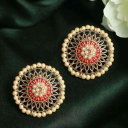 Priyaasi Floral Red & Cream Stud Earrings-image-81