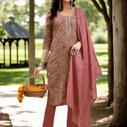 Anouk Women Floral Embroidered Regular Thread Work Kurta with Trousers & With Dupatta-16