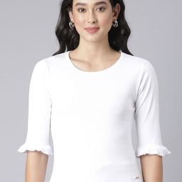TWIN BIRDS Women Cotton Three-Quarter Sleeves Round Neck Slim Fit Top-image-73