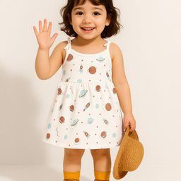 Kidbea Girls Conversational Printed Organic Cotton A-Line Dress-image-74