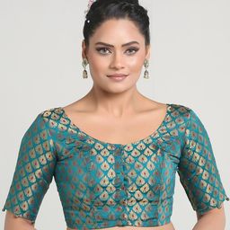 Madhu Fashion Woven Design Round Neck Saree Blouse-image-68