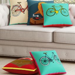 SEJ by Nisha Gupta Set of 5 Abstract Premium Cushion Covers - Red-74