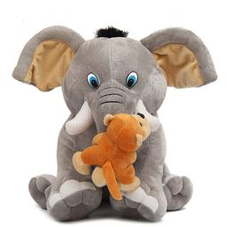 DearJoy Elephant And Monkey Soft Toy Combo Grey Brown - Height 30 cm-4