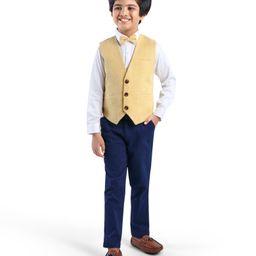 Robo Fry Cotton Full Sleeves Solid Party Suit With Waistcoat & Bow- Yellow-image-51