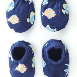 Babyhug 100% Cotton Knit Mitten & Booties Marine Life Print - Navy Blue-image-99