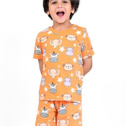 Babyhug Single Jersey Half Sleeves Night Suit Zebra Print - Orange-image-80