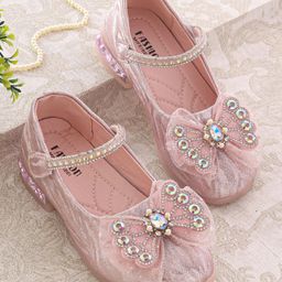 Oh! Pair Ballerina with Velcro Closure Butterfly Applique - Pink-image-56