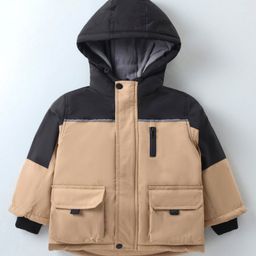Kookie Kids Full Sleeves Padded Hooded Winter Jacket with Colour Block  Design & Pockets -Khaki-image-8