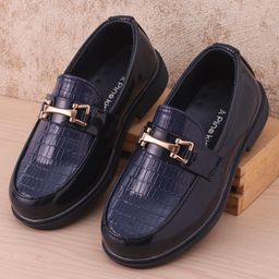 Pine Kids Slip on Formal Wear Shoes with Chain Link - Navy Blue-image-88
