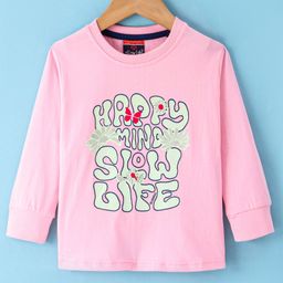 Olio Kids Cotton Knit Full Sleeves Winter T-Shirt with Text Print - Pink-picture-4