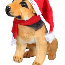 Tickles German Shephard Dog with Christmas Santa Cap and Muffler Soft Stuffed Plush Animal Toy for Kids Boys & Girls (Color: Brown Length 30 cm)-5