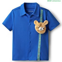 Babyoye 100% Cotton Knit Half Sleeves Textured Shirt With Bear Pocket Applique - Blue-image-29