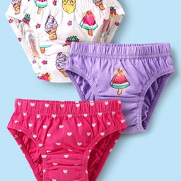 Babyhug 100% Cotton Single Jersey Knit Panties With Heart & Tropical Theme Print Pack Of 3 - White Purple & Pink-image-86