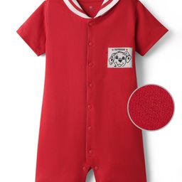 Mark & Mia Half Sleeves Romper with Doggo Graphics & Mandarin Collar Detailing - Red-image-82