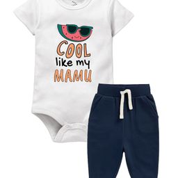 Zeezeezoo 100% Cotton Half Sleeves Cool Like My Mamu Text Printed Onesie With Joggers Set - White & Navy Blue-image-19