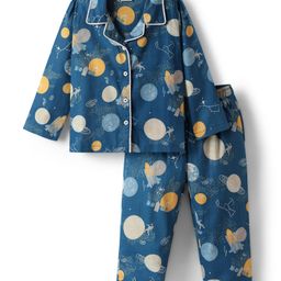 Babyhug Cotton Woven Full Sleeves Front Open Co-ords Night Suit With Space Theme Print - Blue-image-27