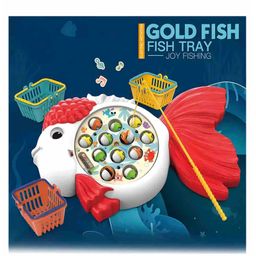 Sanjary 12pcs Electric Goldfish Shape Fishing Tray Rotation Fishing Game Toys Interactive Fish Catching Set for Kids with Music color design may vary-15