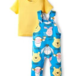 Babyhug Disney Single Jersey Knit Dungaree & Half Sleeves T-Shirt With Winnie The Pooh Print - Blue & Yellow-picture-36