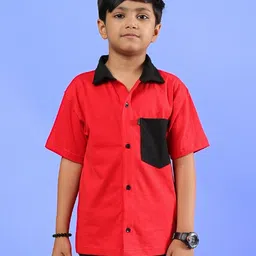 WEARDUDS Cotton Knit Half Sleeves Colour Blocked Shirt - Red-picture-13