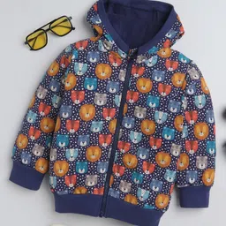 BABY NATION Knitted Knit Full Sleeves Jungle Animals Printed Hooded Light Winter Sweatshirt - Navy Blue-picture-12
