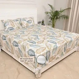 Jaipur Weaves Olive Green & Blue Floral King Bedsheet with 2 Pillow Covers-picture-21
