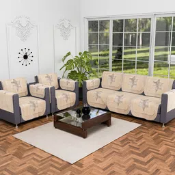Kuber Industries Cream-Coloured & Brown 16 Pieces Printed Sofa Cover With Arms-49
