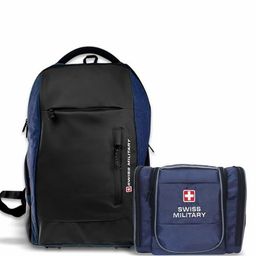 SWISS MILITARY Unisex Black Laptop Backpack With USB Charging Port & Toiletry Bag-36