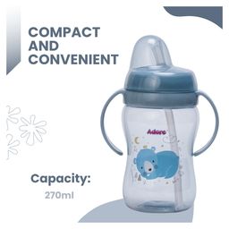 Adore ARRO Soft Spout Sipper with Dust Free Cap and Twin Handle 270ml- Blue image 4