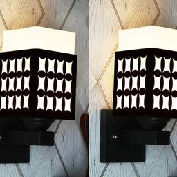 Gojeeva Black & White 2 Pieces Textured Wooden Square Shaped Wall Lamps-picture-36