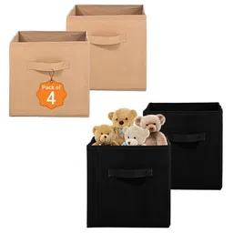 Kuber Industries Black & Beige 4 Pieces Non-Woven Cloth Organisers-44