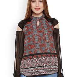 Oxolloxo Women Black & White Printed Top-image-49
