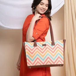 ZOUK Geometric Printed Structured Tote Bag image 1