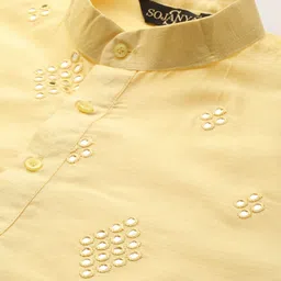 SOJANYA Men Yellow Mirror Work Kurta with Pyjamas & Nehru Jacket image 3