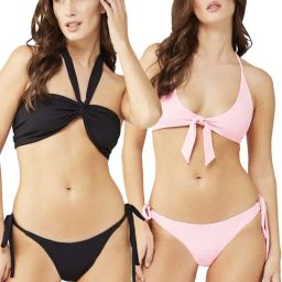 Secrets By ZeroKaata Black & Pink Plain Swimwear Bra Panty Set - Pack Of 2-image-65