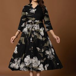 ANUSHEET Print Fit & Flare Midi Dress-image-48